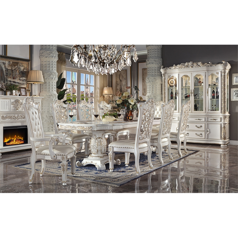 Pemberly Row Side Chair in Ivory Polyurethane and Antique Pearl Wood (Set of 2)
