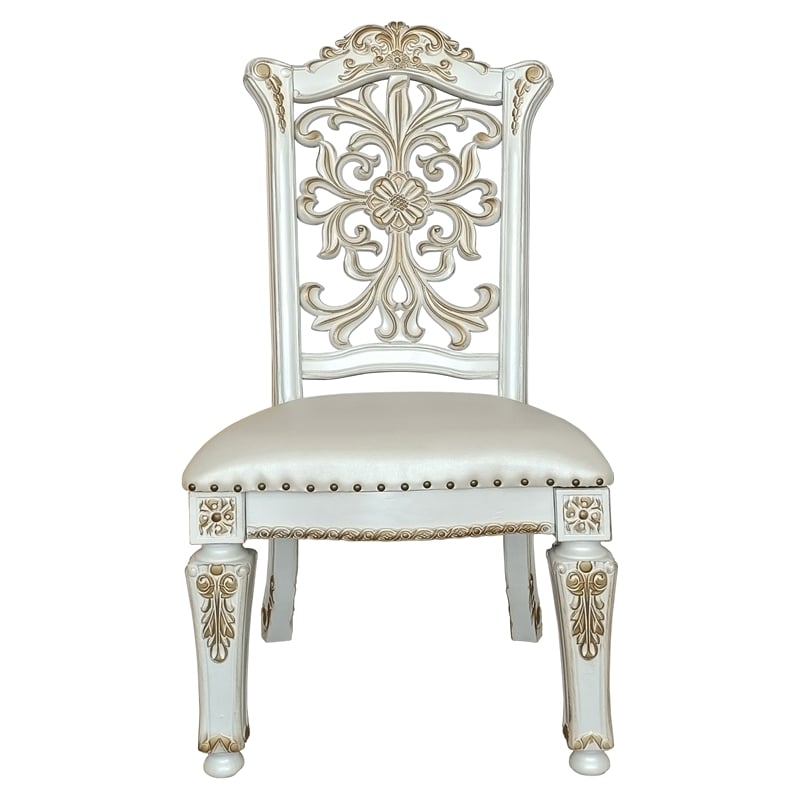 Pemberly Row Side Chair in Ivory Polyurethane and Antique Pearl Wood (Set of 2)