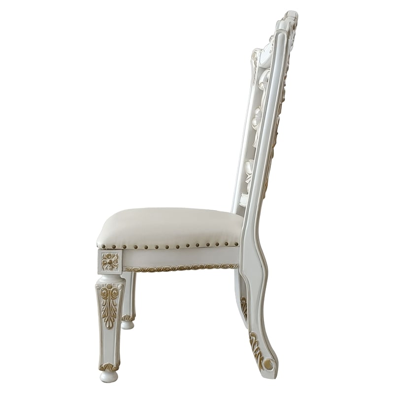 Pemberly Row Side Chair in Ivory Polyurethane and Antique Pearl Wood (Set of 2)