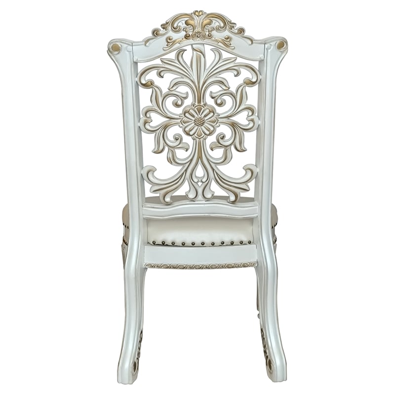 Pemberly Row Side Chair in Ivory Polyurethane and Antique Pearl Wood (Set of 2)