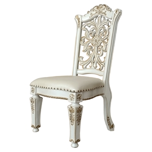Pemberly Row Side Chair in Ivory Polyurethane and Antique Pearl Wood (Set of 2)