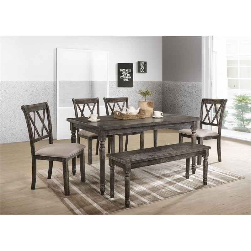 Pemberly Row Rectangular Wood Turned Legs Dining Table in Weathered Gray