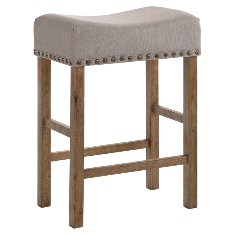 Pemberly Row Counter Height Stool in Tan Linen and Weathered Oak (Set of 2)