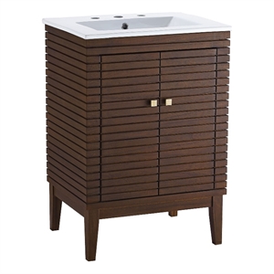 Pemberly Row 24.5&quot Modern Solid Mindi Wood Bathroom Vanity in Walnut/White