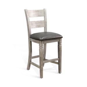 Pemberly Row 30&quot Wood Ladderback Barstool with Cushion Seat in Gray (Set of 2)