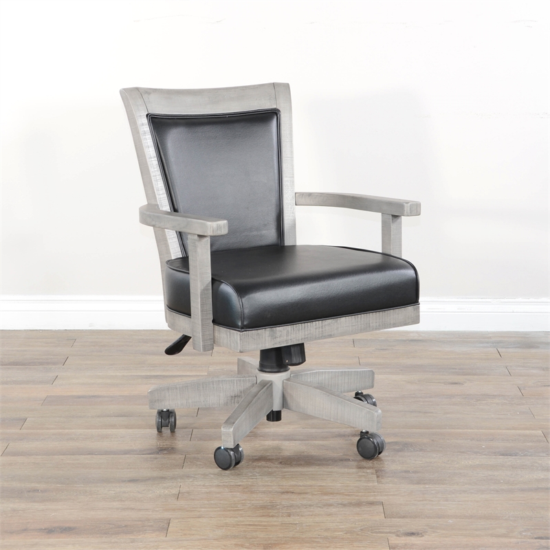 Pemberly Row Wood Game Chairs with Casters and Cushion Seat in Alpine Gray