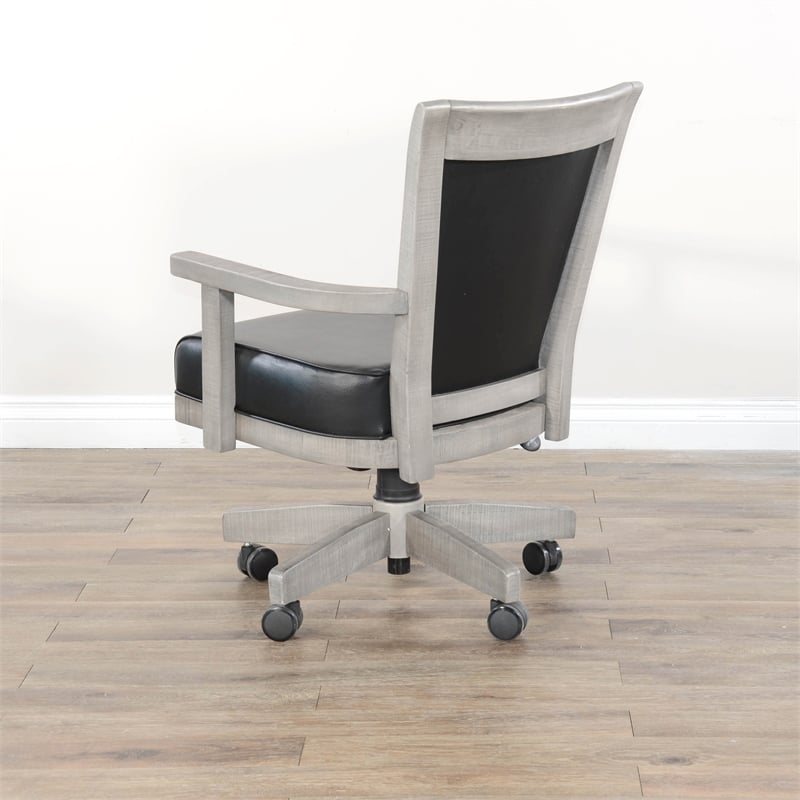 Pemberly Row Wood Game Chairs with Casters and Cushion Seat in Alpine Gray