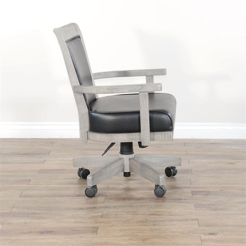 Pemberly Row Wood Game Chairs with Casters and Cushion Seat in Alpine Gray