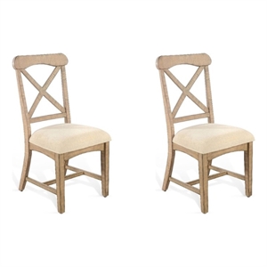 Pemberly Row 40&quot Mahogany Wood Dining Chairs with Cushion Seat in Beige-Set of 2