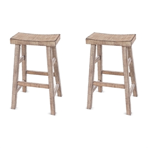 Pemberly Row 30&quot Mahogany Wood Saddle Seat Stool in Beach Pebble Beige-Set of 2