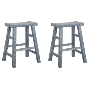 Pemberly Row 24&quot Mahogany Wood Saddle Seat Stool in Ocean Blue (Set of 2)