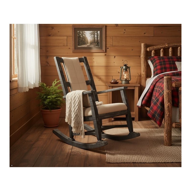 Pemberly Row Mahogany Rocking Chair with Cushion Seat & Back in Black