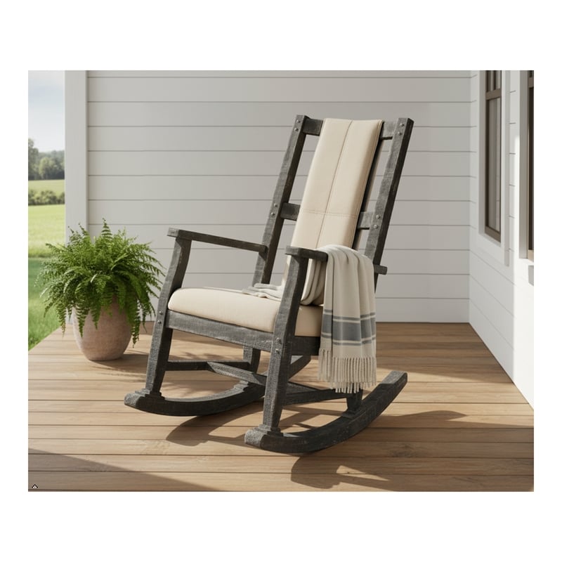 Pemberly Row Mahogany Rocking Chair with Cushion Seat & Back in Black