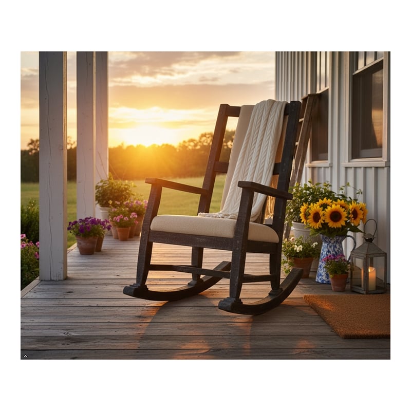 Pemberly Row Mahogany Rocking Chair with Cushion Seat & Back in Black