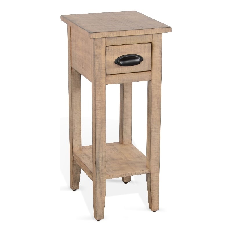 Pemberly Row Farmhouse Mahogany Wood Chair Side Table in Beige
