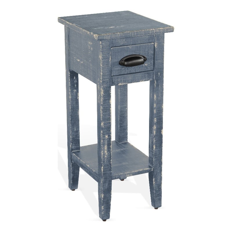 Pemberly Row Farmhouse Mahogany Wood Chair Side Table in Ocean Blue