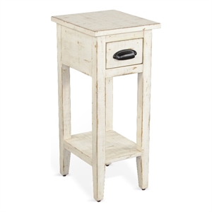 Pemberly Row Farmhouse Mahogany Wood Chair Side Table in White Sand
