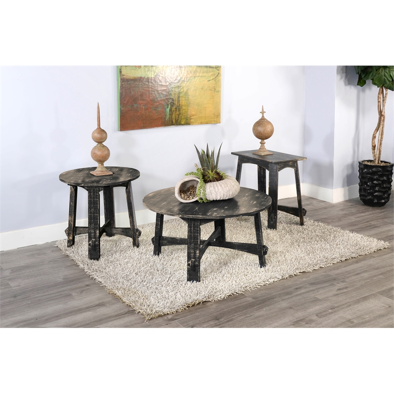 Pemberly Row Farmhouse Mahogany Wood End Table in Black Sand