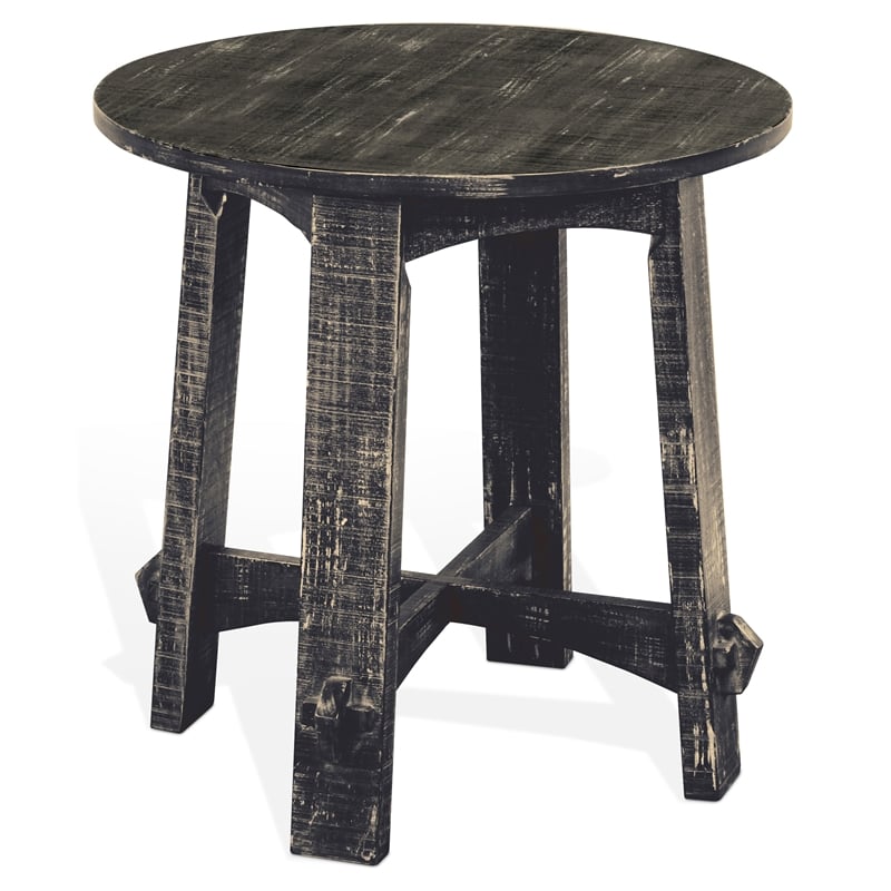 Pemberly Row Farmhouse Mahogany Wood End Table in Black Sand