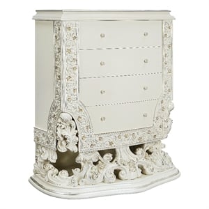 Pemberly Row 4 Drawers Wooden Chest with Floral Motifs in Antique White