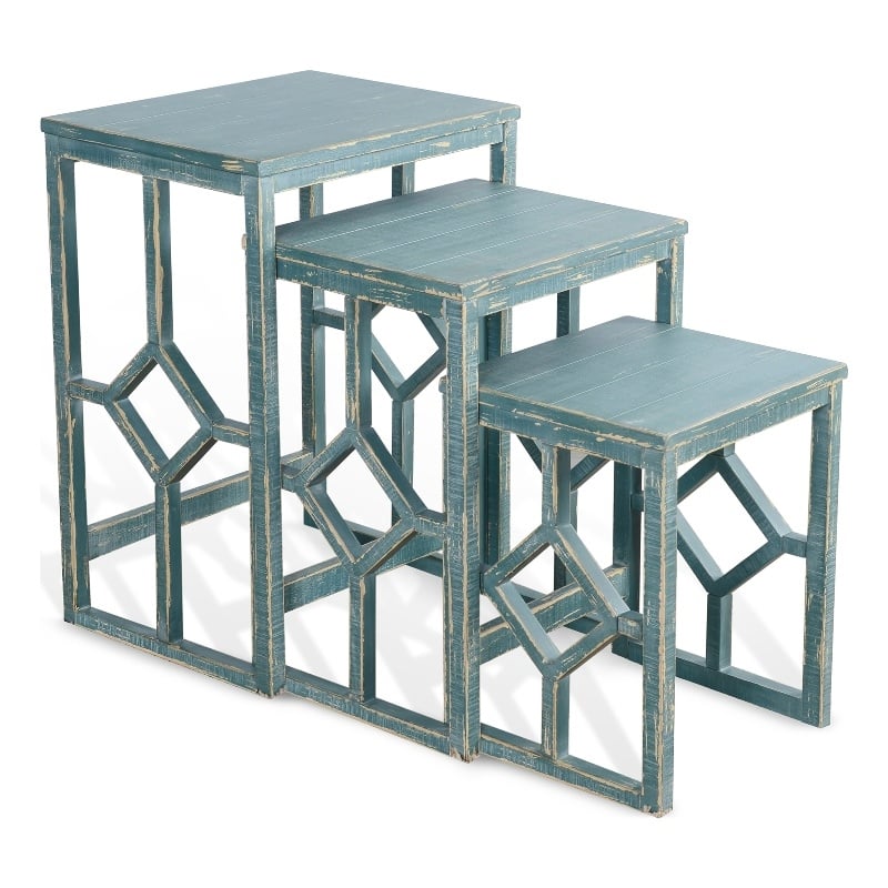 Pemberly Row Modern Sea Grass Solid Wood and Veneers Nesting Table