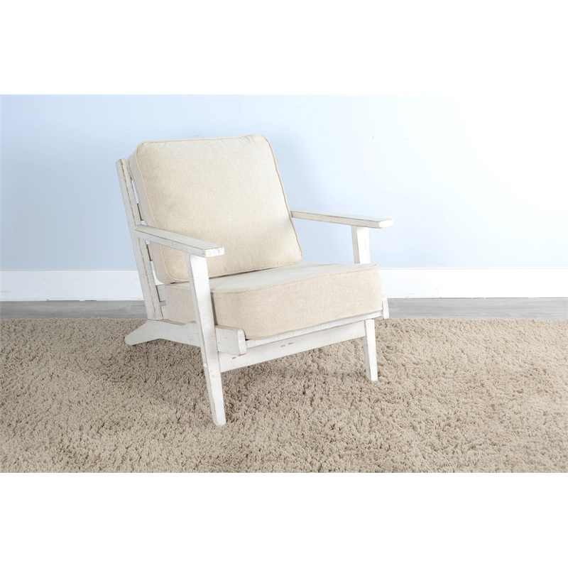 Pemberly Row Mid-Century Solid Wood Sand Chair in White Finish