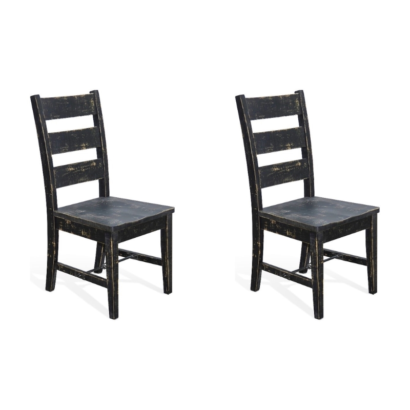 Pemberly Row Black Sand Ladderback Chair with Turnbuckle Stretchers (Set of 2)