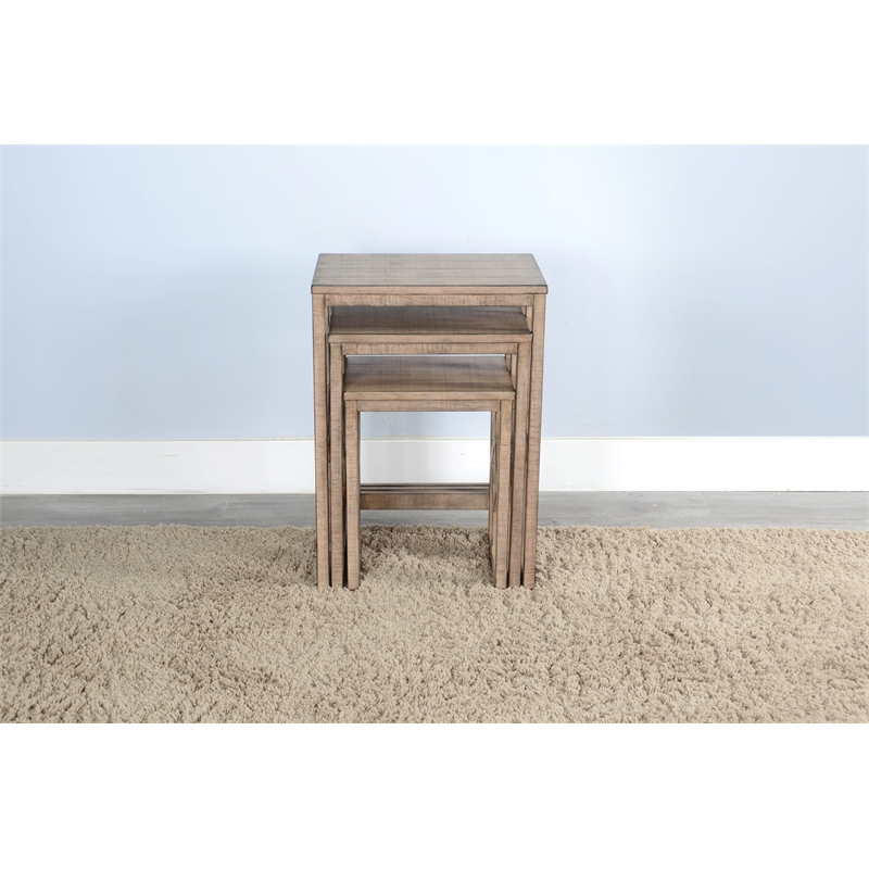 Pemberly Row Solid Wood and Veneers Beach Pebble Nesting Table