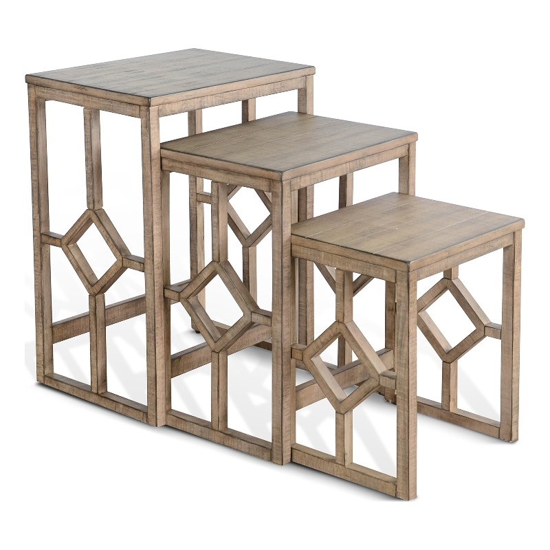 Pemberly Row Solid Wood and Veneers Beach Pebble Nesting Table