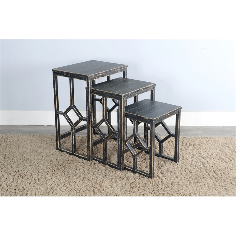Pemberly Row Black Sand Solid Wood and Veneers Nesting Table