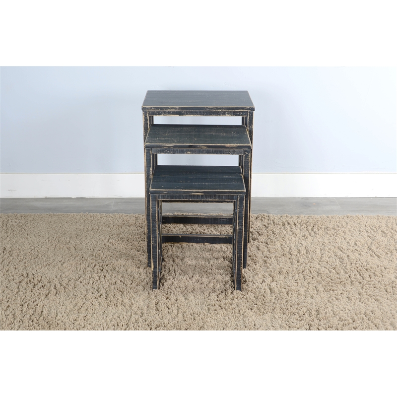 Pemberly Row Black Sand Solid Wood and Veneers Nesting Table