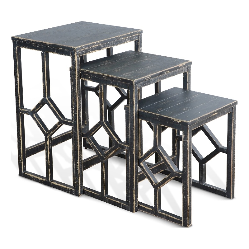 Pemberly Row Black Sand Solid Wood and Veneers Nesting Table
