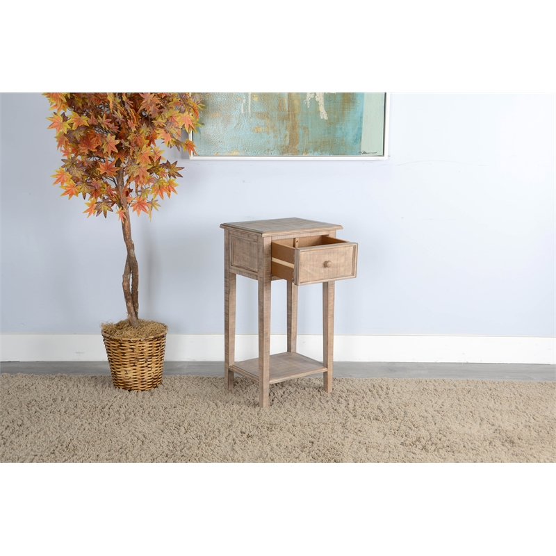 Pemberly Row Modern Beach Pebble Wood Side Table with Drawer