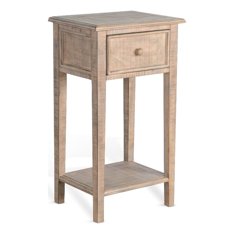 Pemberly Row Modern Beach Pebble Wood Side Table with Drawer