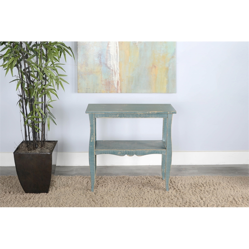 Pemberly Row Green Sea Grass Solid Wood and Veneers Side Table