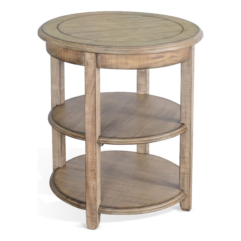 Pemberly Row Oak Beach Pebble Solid Wood and Veneers Side Table