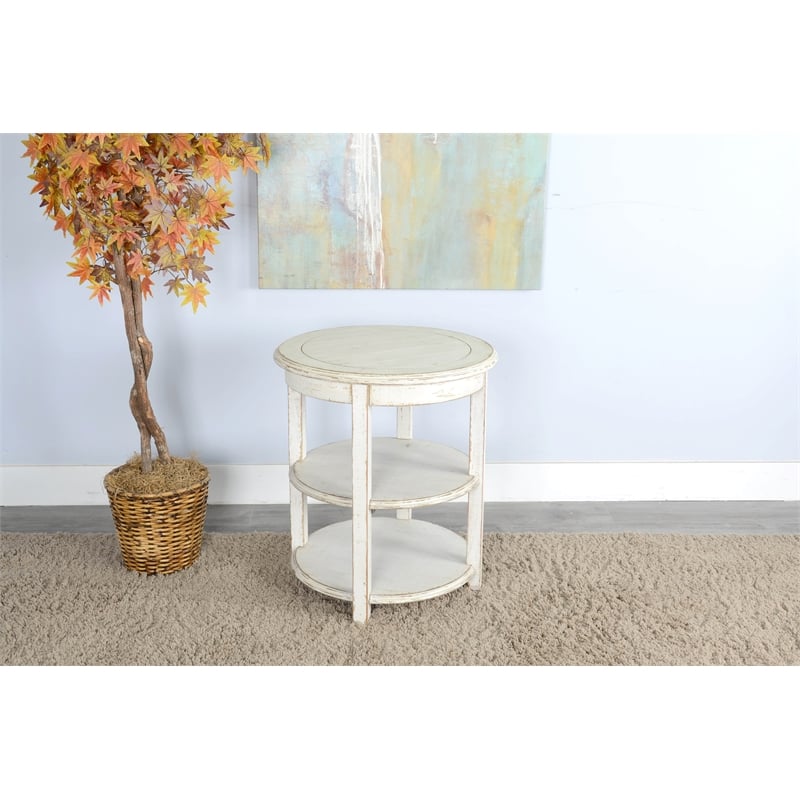Pemberly Row Modern White Sand Solid Wood and Veneers Side Table
