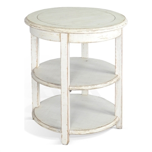 Pemberly Row Modern White Sand Solid Wood and Veneers Side Table