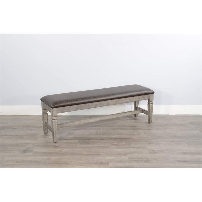 Pemberly Row Homestead Hill Cushioned Wood Dining Bench in Gray