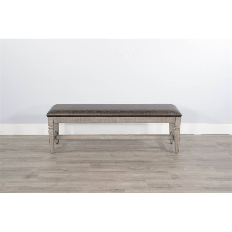 Pemberly Row Homestead Hill Cushioned Wood Dining Bench in Gray