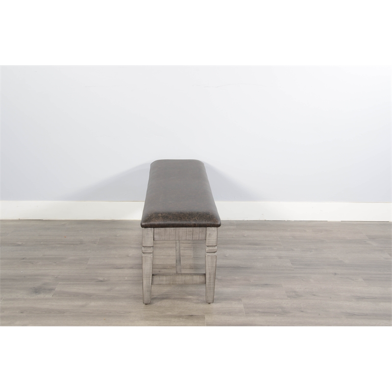Pemberly Row Homestead Hill Cushioned Wood Dining Bench in Gray