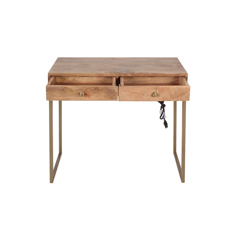 Pemberly Row Mid-Century Wood and Metal Writing Desk in Brown/Gold