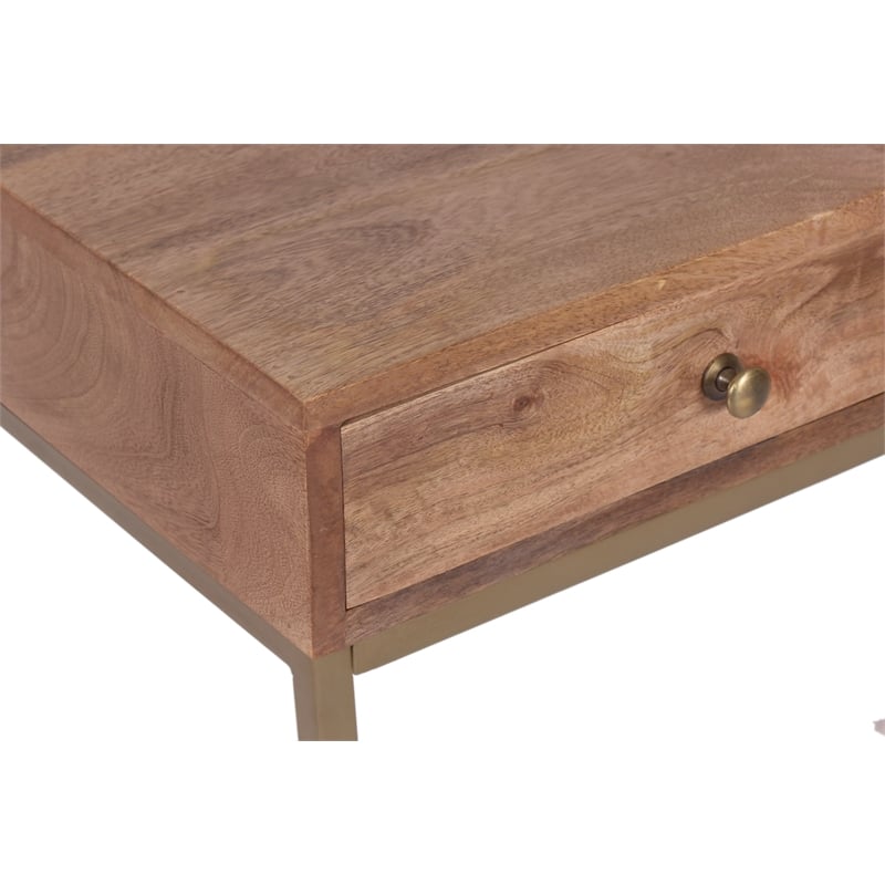 Pemberly Row Mid-Century Wood and Metal Writing Desk in Brown/Gold