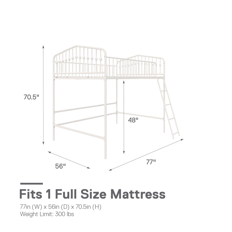 Pemberly Row Modern / Contemporary Metal Full Loft Bed in Off White