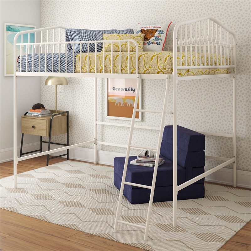 Pemberly Row Modern / Contemporary Metal Full Loft Bed in Off White