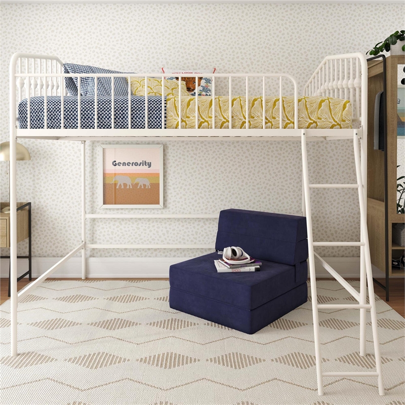 Pemberly Row Modern / Contemporary Metal Full Loft Bed in Off White