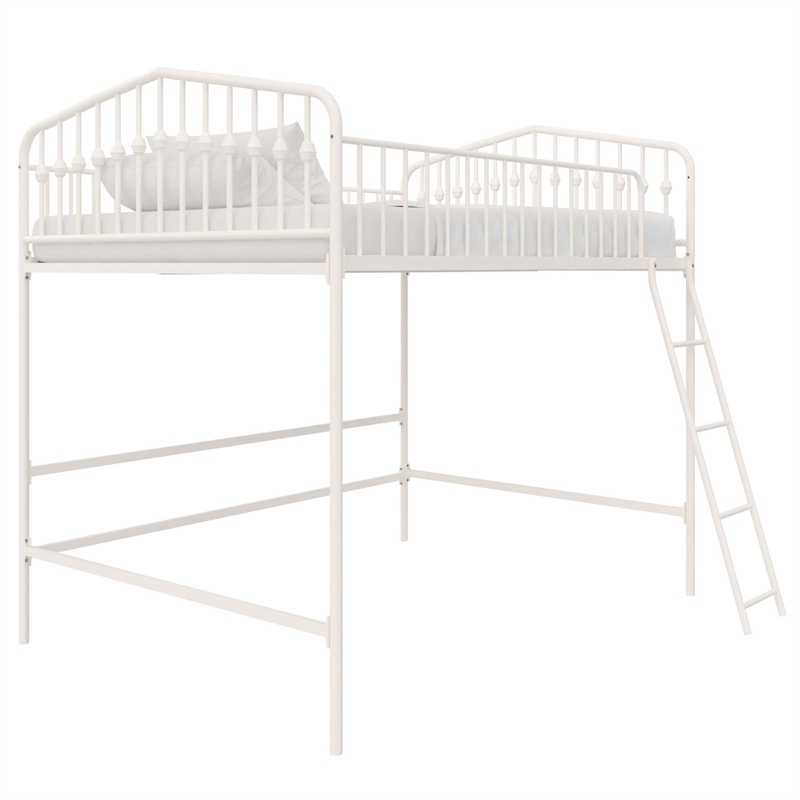 Pemberly Row Modern / Contemporary Metal Full Loft Bed in Off White