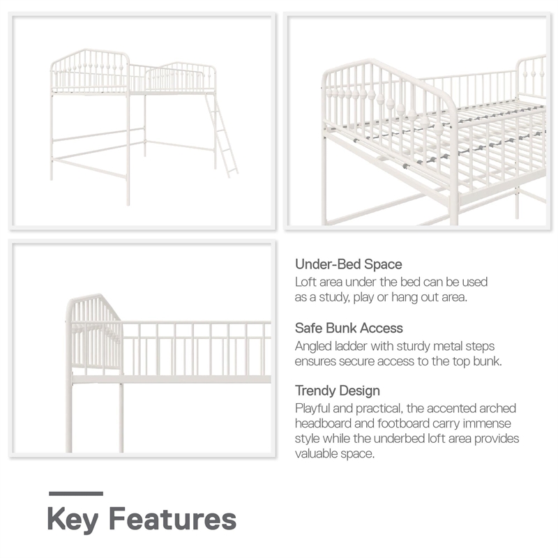 Pemberly Row Modern / Contemporary Metal Full Loft Bed in Off White