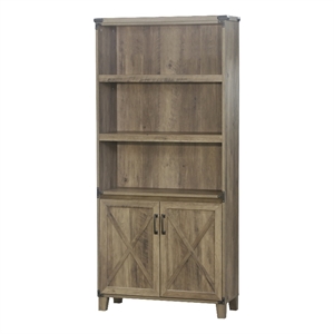Pemberly Row 2-Door Farmhouse Engineered Wood Bookcase in Rustic Oak