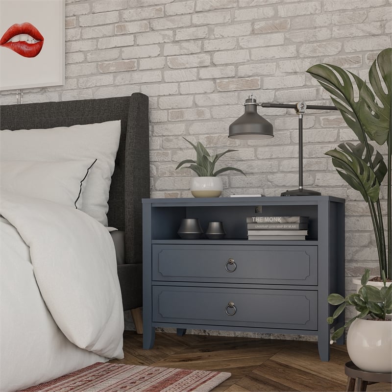 Pemberly Row Modern / Contemporary 2 Drawer Nightstand in Blue